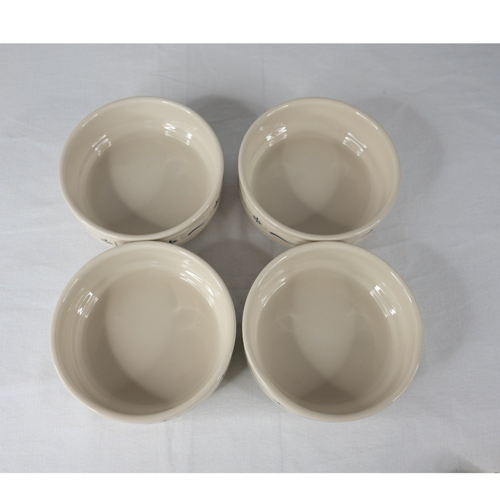 Longaberger Woven Traditions 6" Bowls Set of 4 Ivory Blue Excellent Pottery - Picture 2 of 9